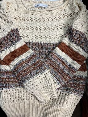 Zara Women's Multicolor Striped crocheted Knit Sweater size medium/large